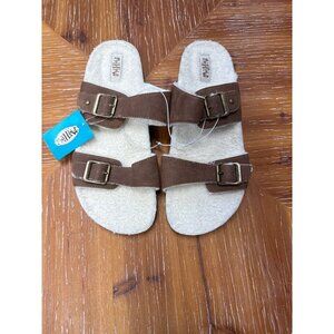 Matteo Sherpa-Lined Faux Suede Double-Buckle Sandals Women’s Size 11 Cozy Tan &